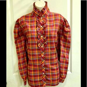 Plus size Vintage Plaid prairie blouse